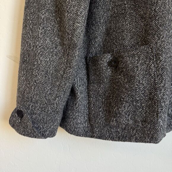 Lifted Research Group LRG Gray Herringbone Wool Blend Double Breasted Pea Coat L - Picture 11 of 16